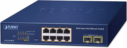 Planet Technology GS-2210-8P2S Managed L2 PoE+ Switch με 8 Θύρες Gigabit (1Gbps) Ethernet και 3 SFP Θύρες