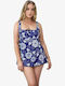 Badeanzug Tankini mit Leichte Verstärkung Blumen Blau