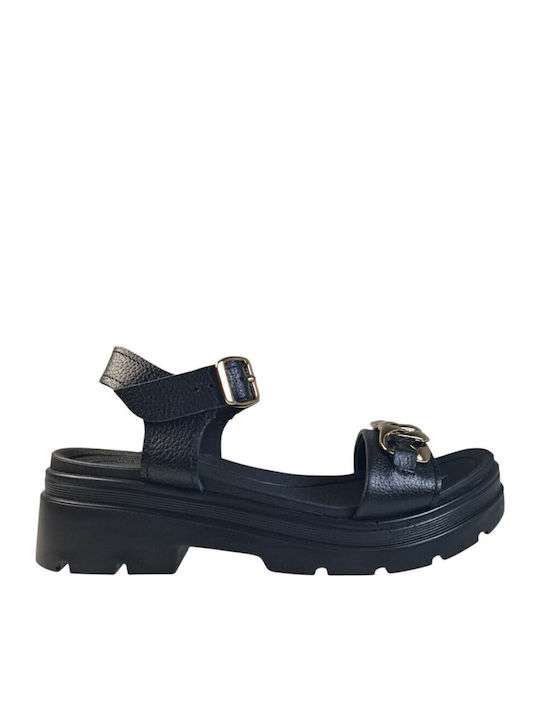 Leder Flache Sandalen für Damen in Schwarz Farbe