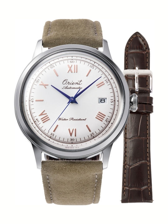 Orient Ανδρικό Ρολόι 40.5mm Αυτόματο με Μπεζ Δερμάτινο Λουράκι