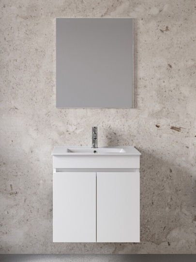 Furnibath Πάγκος με Νιπτήρα & Καθρέπτη Μ61xΒ60xΥ36cm Λευκή Λάκα