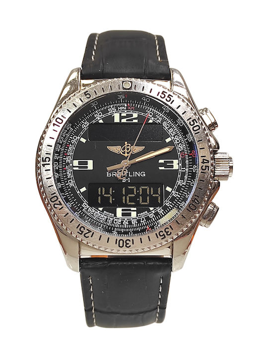 Breitling Digital Men's Watch Battery with Black Leather Strap
