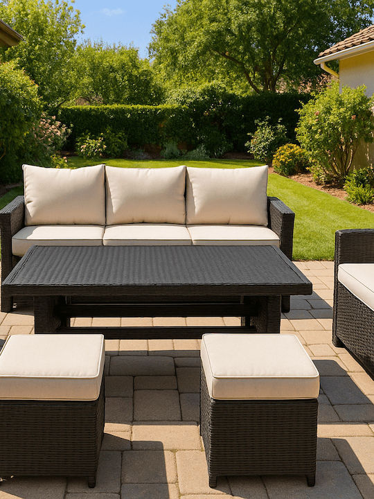 Set Sala De Mese Pentru Exterior Caden 6 Piese Negru Cu Perne
