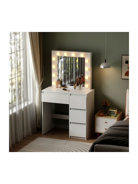 Schminktisch Keitlin Hölzern White mit Spiegel 80x20.35x140cm