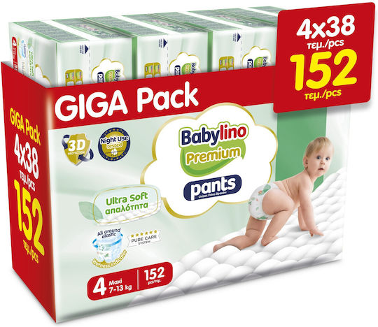 Babylino Premium Diaper Pants GIGA PACK 152 pcs No4 Maxi 7-13kg– Ultra Soft Softness, 3D Protection & High Absorbency