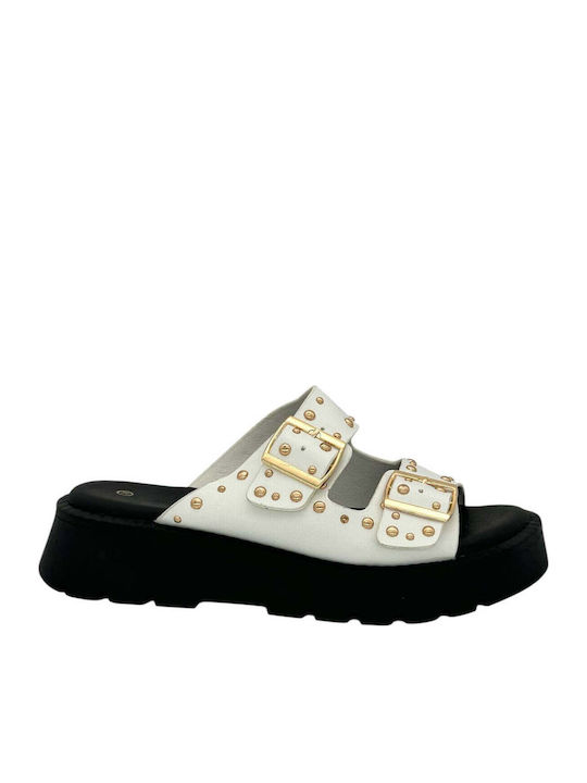 Mira & Max Γυναικεία Σανδάλια Flatforms Λευκά