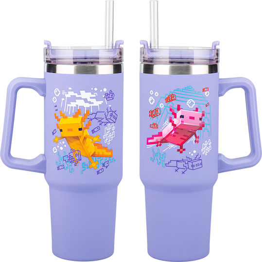 Paladone Handled Tumbler Θερμός Ανοξείδωτο 900ml Μωβ με Καλαμάκι και Λαβή