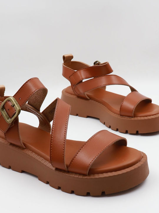 Mira & Max Γυναικεία Σανδάλια Flatforms Καφέ