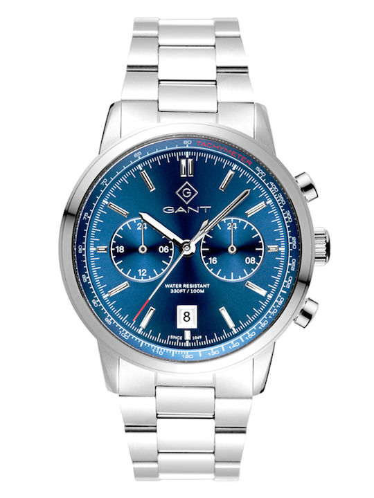 Gant Bergamo Ανδρικό Ρολόι 42mm Χρονογράφος Μπαταρίας με Ασημί Μεταλλικό Μπρασελέ