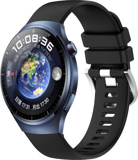 Curea din silicon neagră cu cataramă argintie lucioasă lichidă de 22mm pentru Huawei Watch 4 Pro