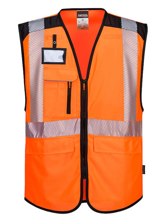 Portwest Pro Ανδρικό Γιλέκο Εργασίας με Ανακλαστικές Ταινίες Πορτοκαλί