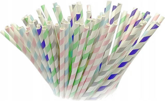 Pastel Striped Paper Straws 100 Pieces Tamipol
