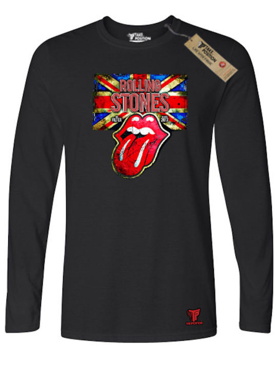 Блуза с бродиран принт Rolling Stones мъжка с дълъг ръкав Takeposition черна 214-333-7530