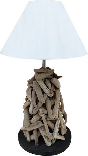 Freebox Table Lamp with White Shade and Brown Base