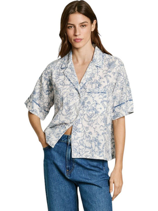 Mâneca scurta Femei In Cămașă Alb Floral