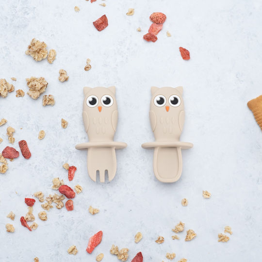 AppeKids Set Baby Besteck mit Temperaturanzeige aus Silikon für 6+ Monate Beige 2Stück
