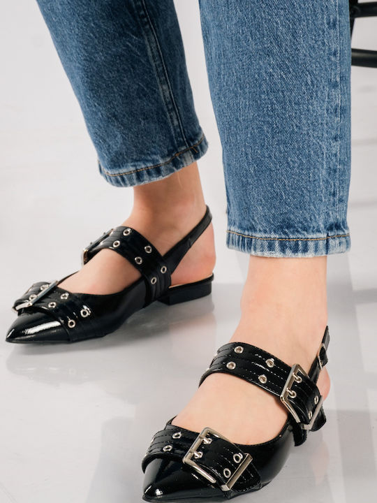 Damen Ballerinas Slingback mit Riemen in Schwarz Farbe