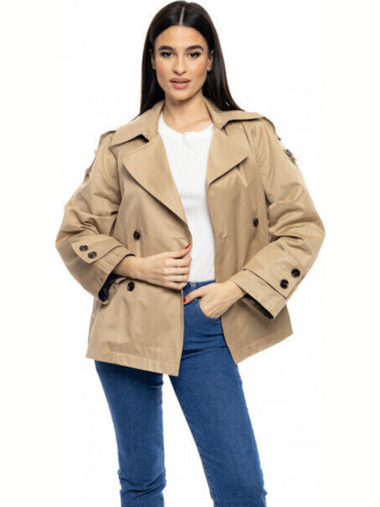 Biston Γυναικείο DK Beige Ημίπαλτο με Κουμπιά