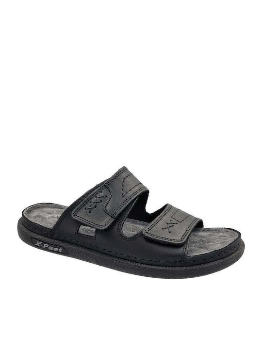 X-Feet Δερμάτινα Ανδρικά Σανδάλια σε Μαύρο Χρώμα