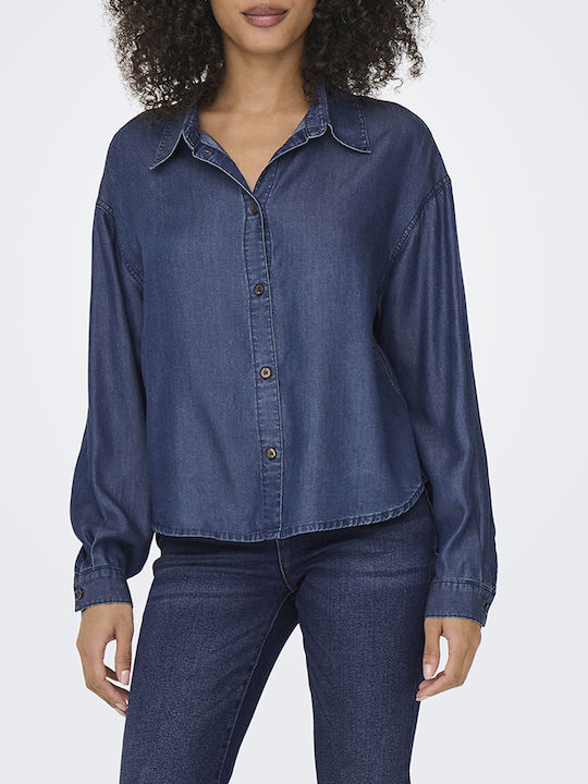 Only Long Sleeve Women's Denim Shirt Dark Blue ...