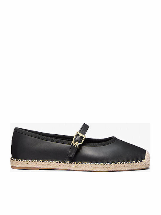 Lynn Leather Espadrille Δερμάτινες Γυναικείες Μπαλαρίνες σε Μαύρο Χρώμα