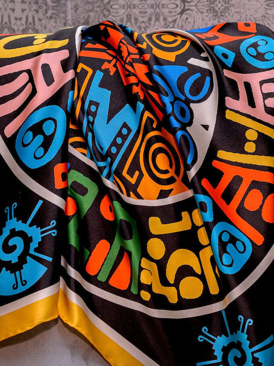Pure Silk Scarf Yellow Details 70x70 cm Ancient Greek Scarves