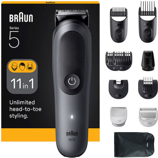 Braun Επαναφορτιζόμενη Κουρευτική Μηχανή Γκρι AIO5560