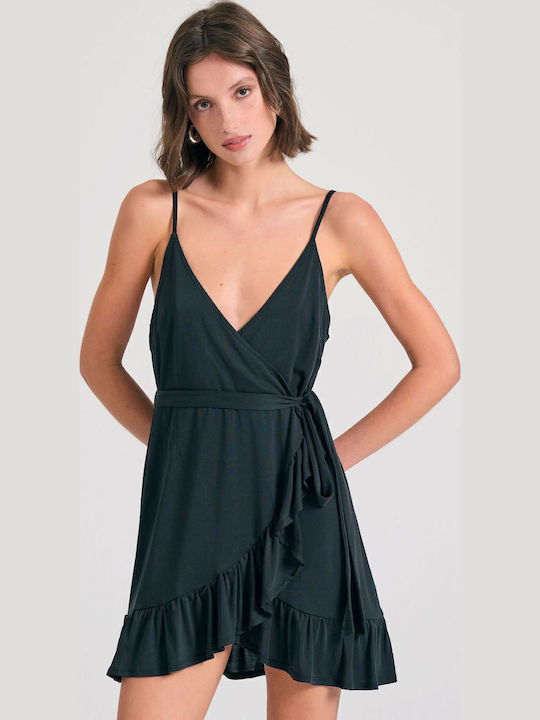 Rochii De Vară Pentru Femei Mini Rochie Wrap-Around Cu Volane Neagră