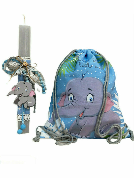 Handmade Easter Candle for Boy Decorated with Wooden Elephant Keychain Set Backpack 30×25 cm Scented Candle Candle Height 30cm Shipped in Gift Packaging