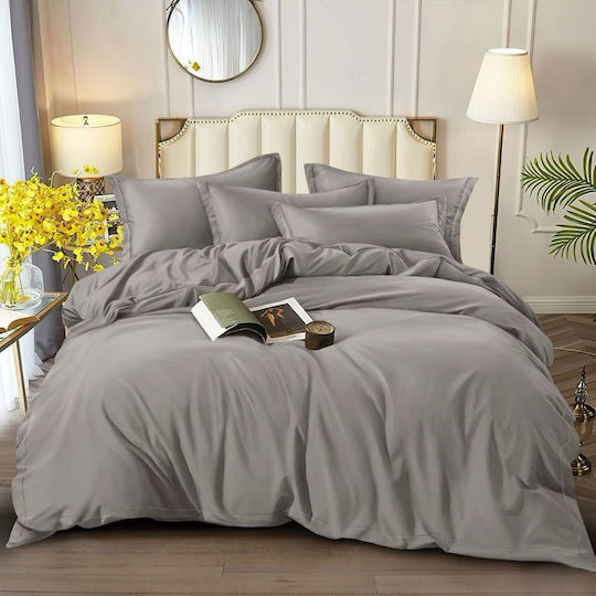 To megalo pazari Sheet Sets King Size with Elastic 220x240cm. Grey-pink 4pcs