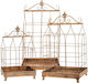 Set of 3 Gold Metal Cages 37x37x68 32.5x32.5x57 27x27x46cm