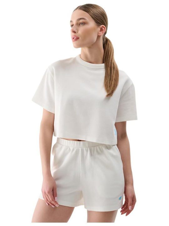 4F Γυναικείο Αθλητικό Crop Top Κοντομάνικο Εκρού