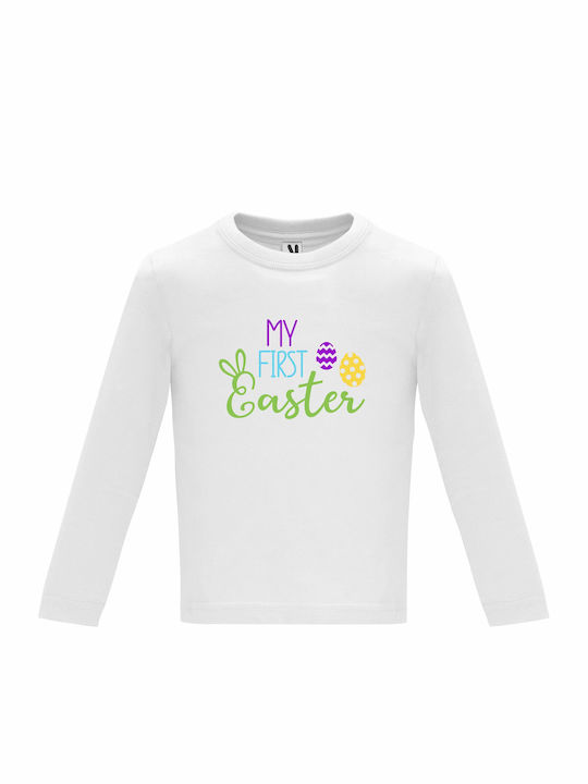 Παιδική Μπλούζα Μακρυμάνικη White My First Easter, Το Πρώτο μου Πάσχα