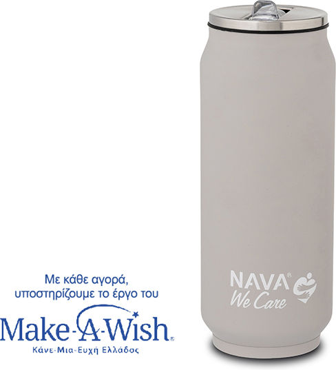 Nava "we Care" Pahar Termos Oțel inoxidabil / Plastic 500ml Gray cu Pai