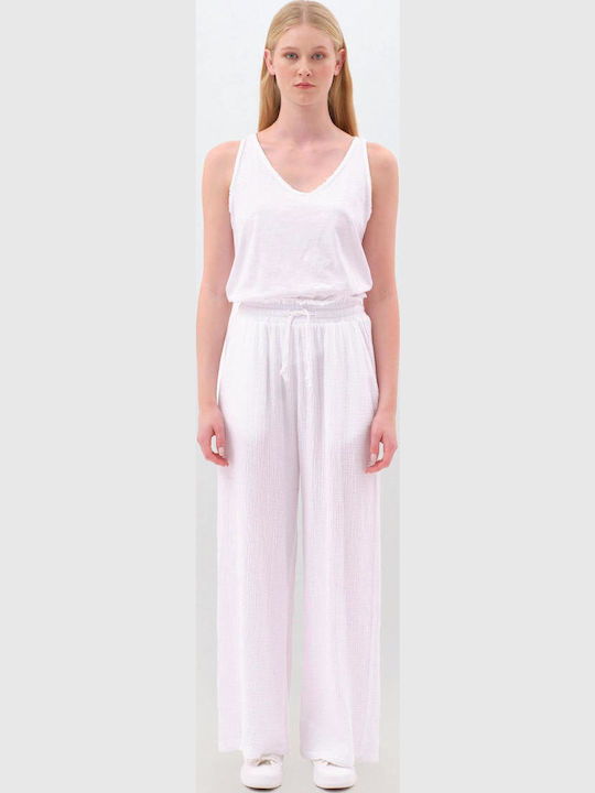 Pantaloni Dama Din Țesătură Cu Fit Relaxed Alb
