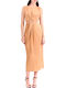 Summer Midi Evening Satin Dress with Tearing Bronze