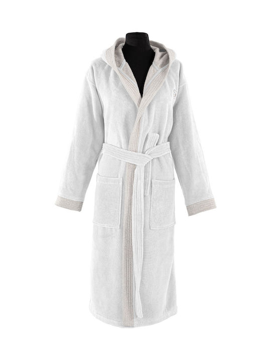 Guy Laroche Monogram Bathrobe with Hood White
