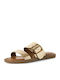 Leather Women's Flat Sandals in Gold Color