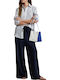 Langärmelig Damen Leinen Hemd White/pond Blue Gestreift