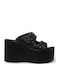 Women's Leather Platform Wedge Sandals Black