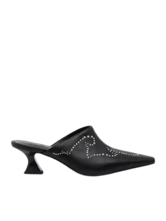 Almond Cloud Mules with Chunky Low Heel in Black Color