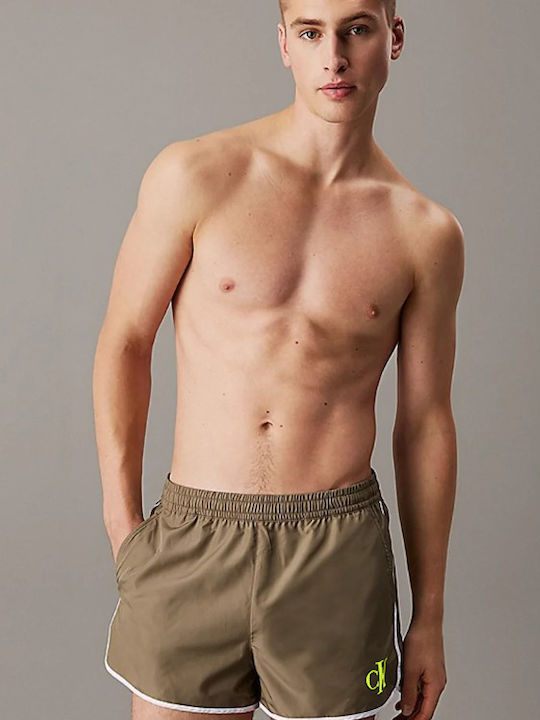 Calvin Klein Ανδρικό Μαγιό Σορτς Χακί με Σχέδια