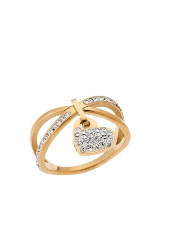 Senza Damen Ring mit Steinen aus Stahl Vergoldet