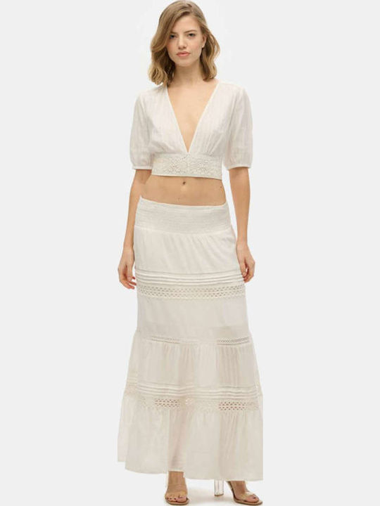 D2 Ovin Ibiza Lace Mix Ψηλόμεση Maxi Φούστα Λευκή