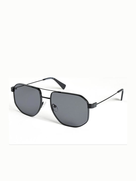 The Glass of Brixton Men's Sunglasses with Black Metallic Frame and Black Lenses