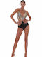 Swimsuit with Cutouts & Removable Padding Animal Print Beige/Black