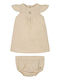 Girls Dress Short Sleeve Linen Set With Panty Oyster Grey