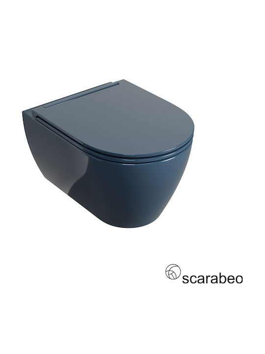 Scarabeo Toaletă Montată Pe Perete Fără Margine Cu Capac Slim Închidere Lentă Ocean Lucios