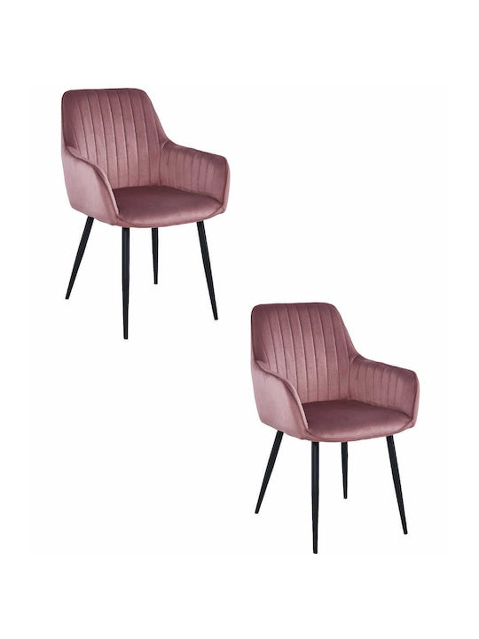 Solden Stühle Speisesaal Pink Velvet / Black 2Stück 85x55x58cm