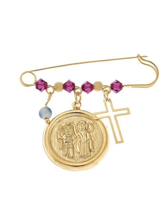 Senza Child Safety Pin made of Gold Plated Silver with Cross for Girl